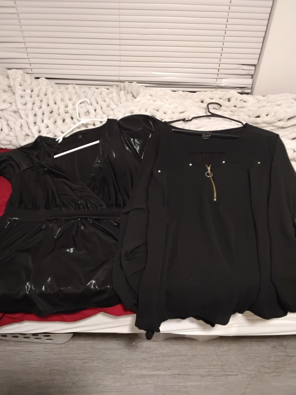 Black Long-Sleeve Blouse with Decorative Zip Accent